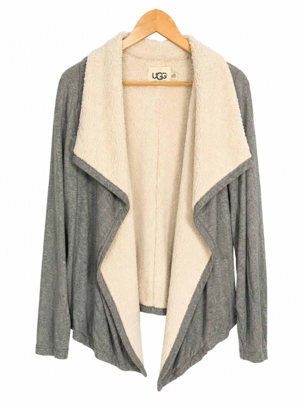 UGG Gray & Cream Sherpa Lined Draped Cardigan Sweater Size M